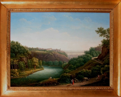 Старинная картина «Итальянский пейзаж с рекой»