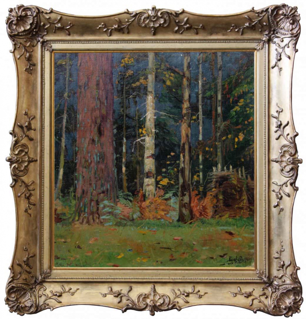 Старинная картина «Лесной пейзаж»