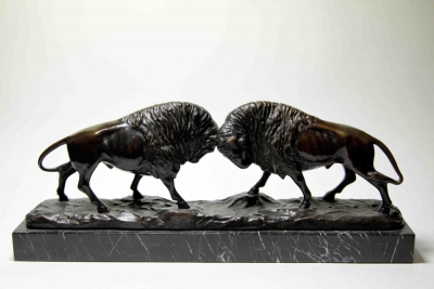 Скульптура старинная «Бизоны» в стиле Ар-Деко