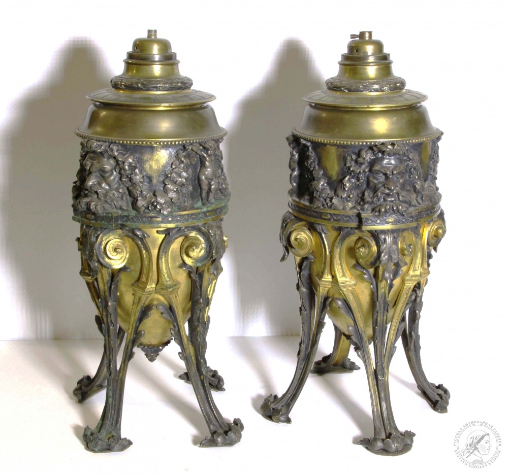 Масляные бронзовые золочённые лампы в барочном стиле