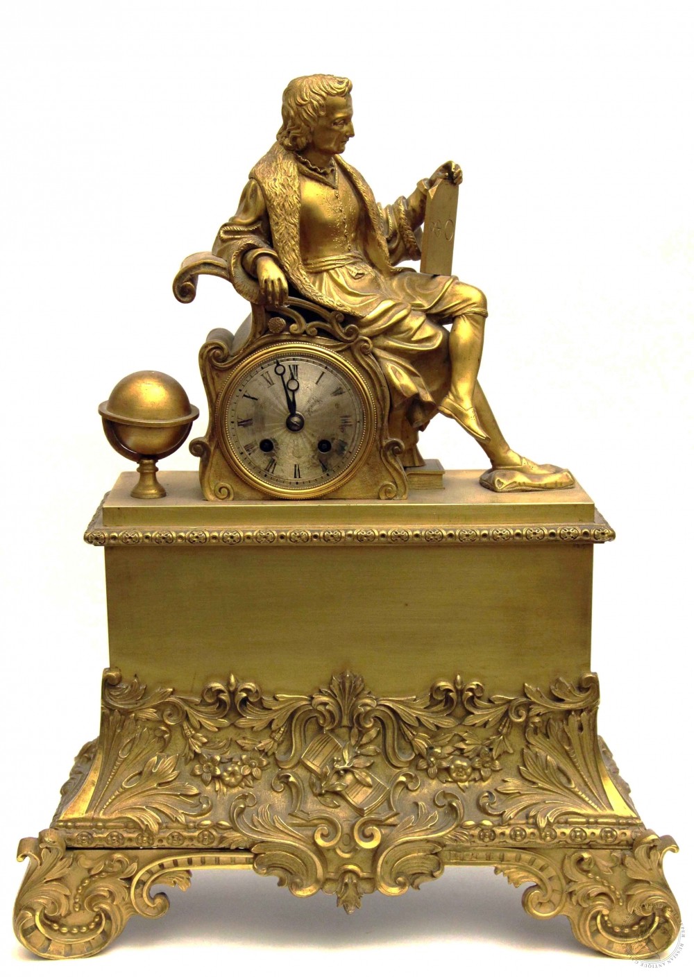 Часы каминные золочёные бронзовые «Учёный»