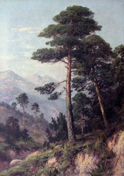 Старинная картина «Лесной пейзаж»