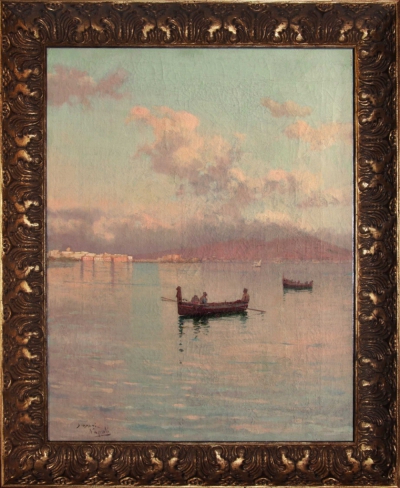 Старинная картина «Лодки в Неаполитанском заливе»