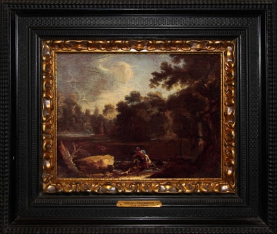 Старинная картина «Пейзаж со всадником»