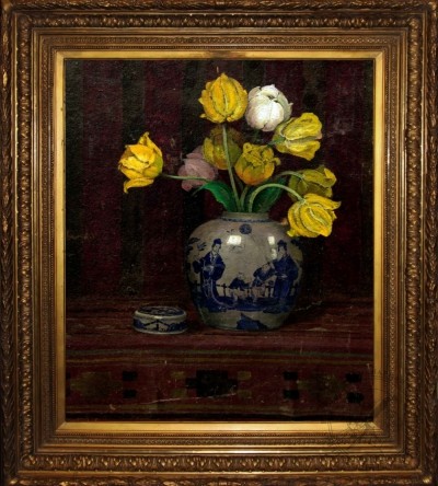 Старинный натюрморт «Тюльпаны в китайской вазе»