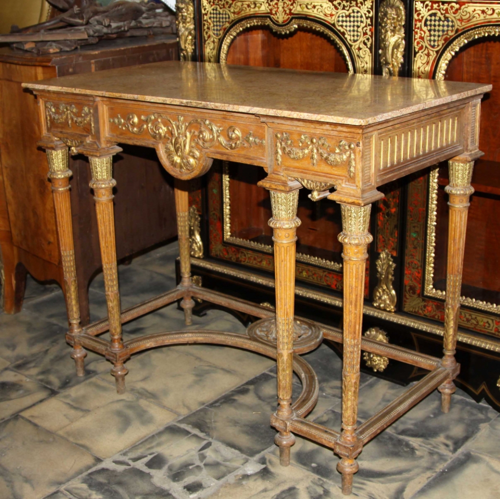 Старинный консольный стол с мраморной крышкой в стиле классицизм. Фабрика  Шмита (Шмидта).