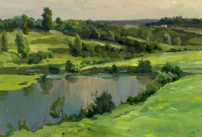 Рисунок «Пейзаж с рекой»
