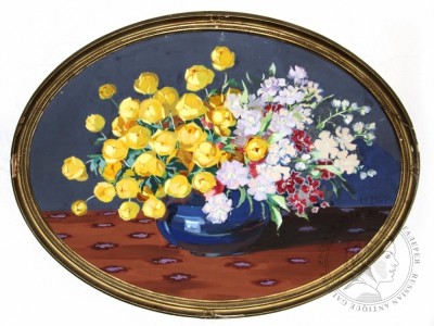 Натюрморт в овальной раме «Желтые тюльпаны»