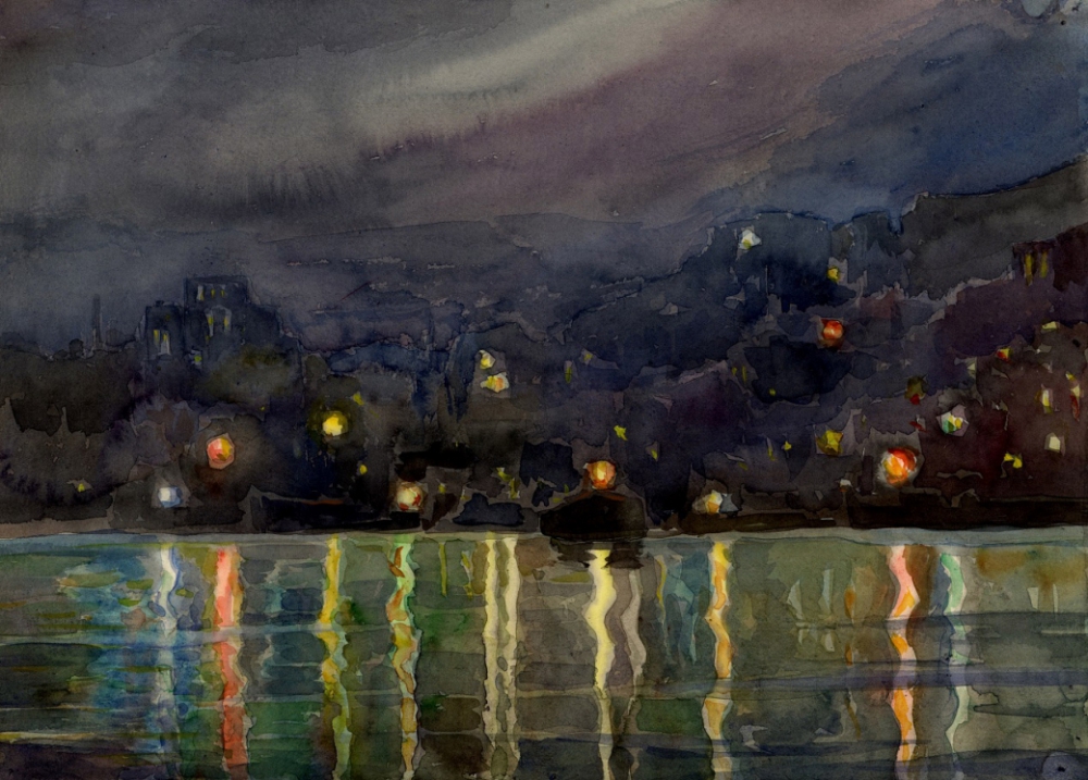 Рисунок «Ночь. Приморский город»