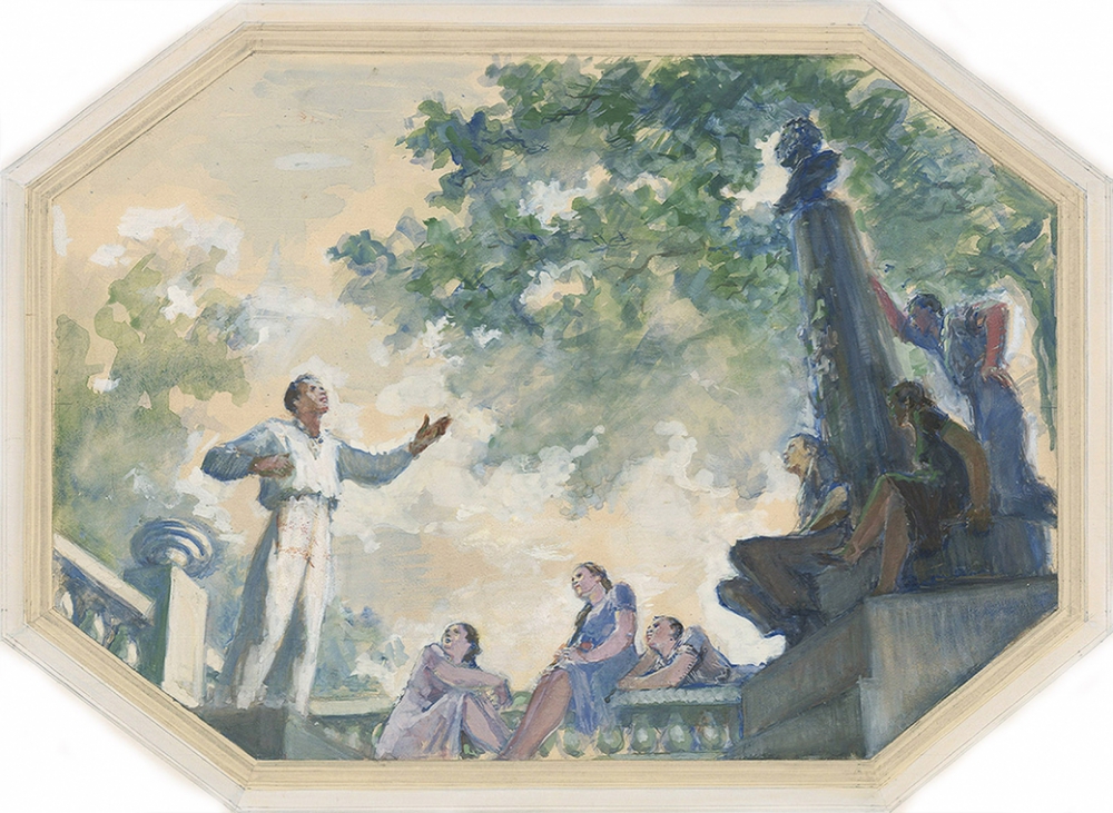 Эскиз росписи плафона «Студенты у памятника А.С.Пушкину»