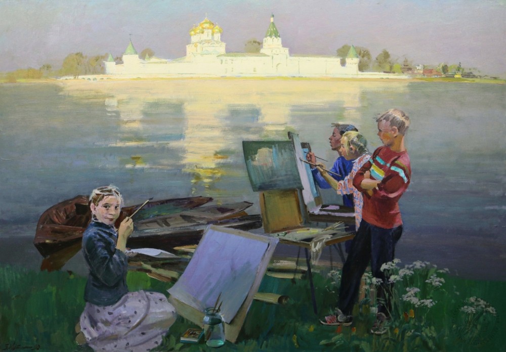 Картина «Юные художники у стен Ипатьевского монастыря в Костроме»