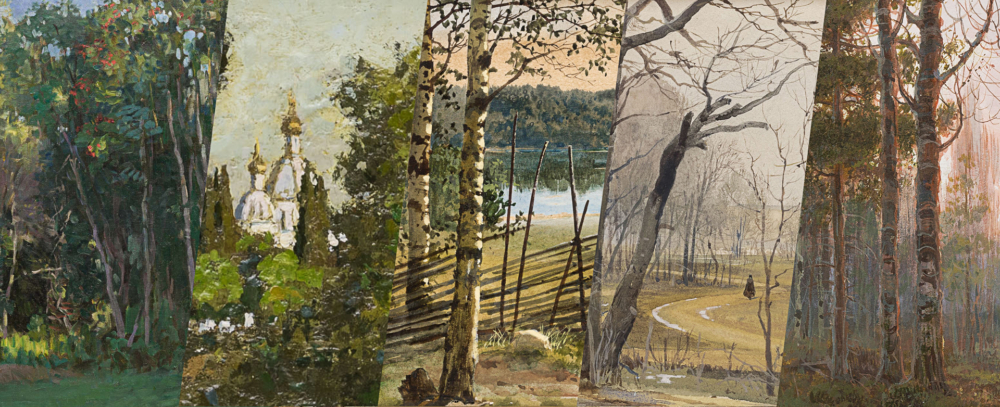 Антикварные пейзажи русских художников XIX–XX века с природой и архитектурой в магазине антиквариата