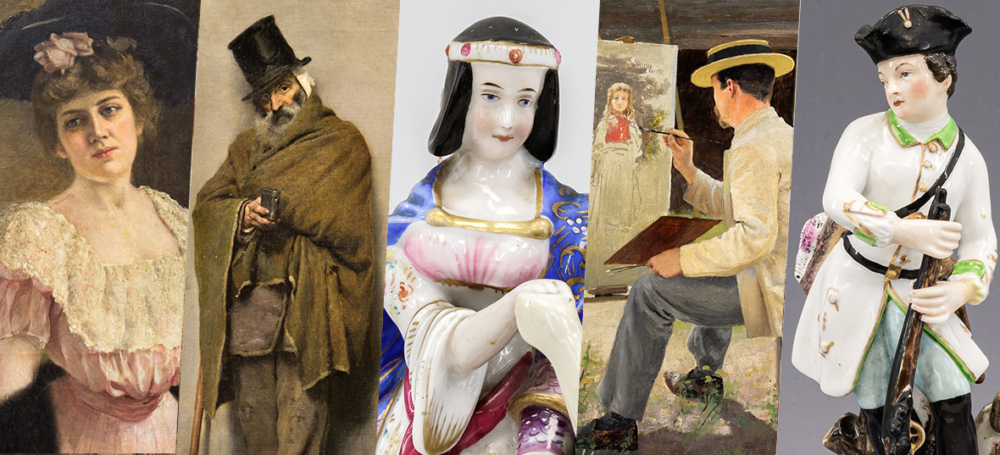 Антикварные фарфоровые статуэтки и скульптура европейских и русских мастеров в антикварной галерее