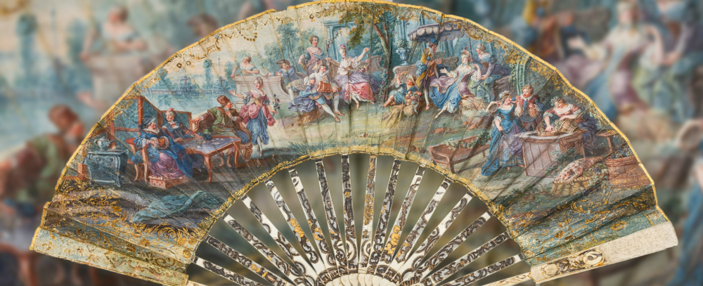 Антикварный расписной веер с жанровыми сценами декоративно-прикладное искусство XVIII–XIX века