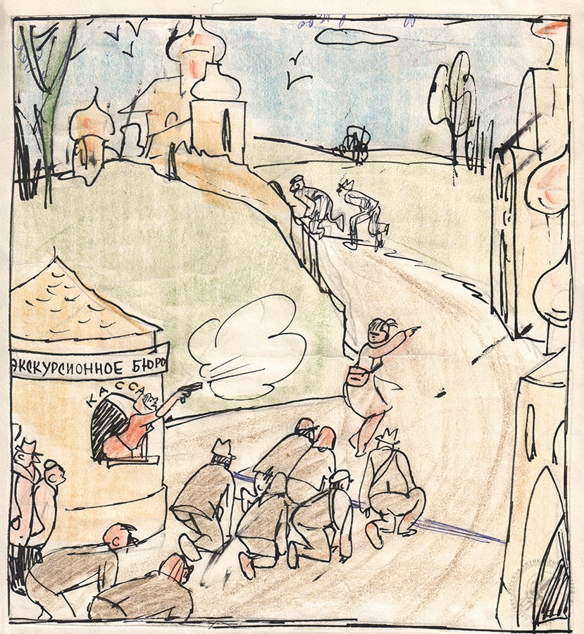 Карикатура «Экскурсионное бюро» к журналу «Крокодил»