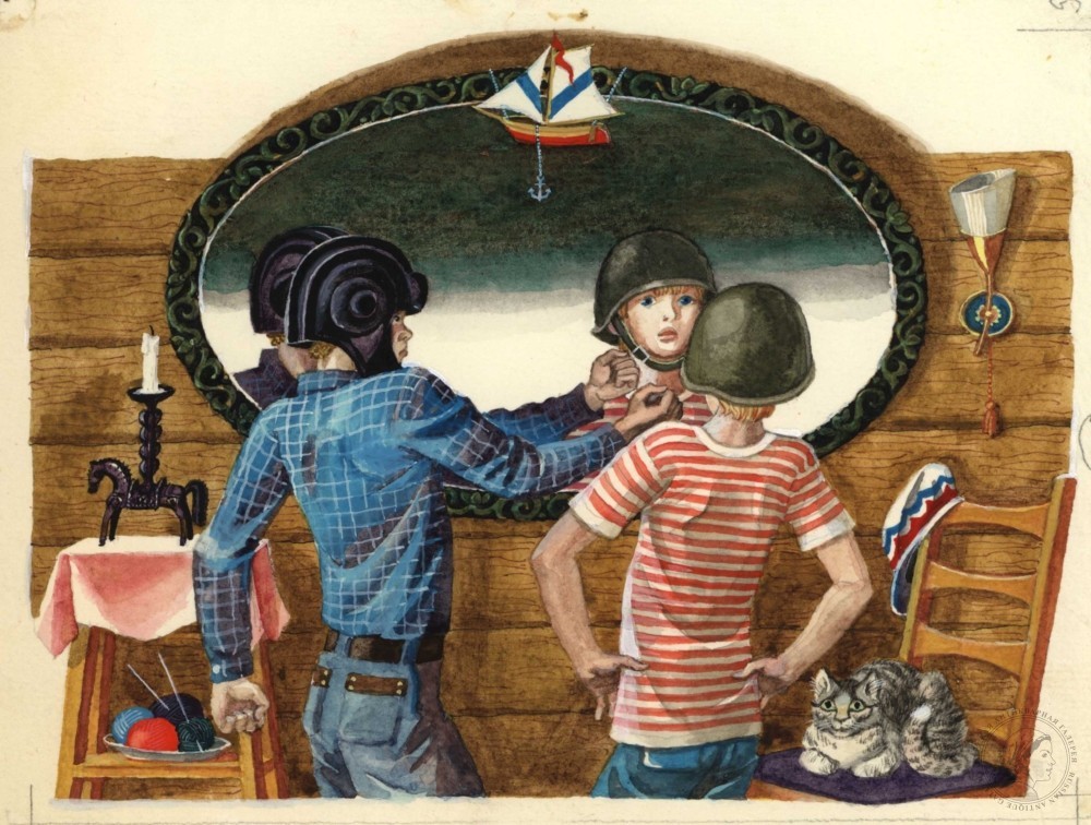 Иллюстрация «Перед зеркалом» к книге Митяева А.В. «Из дневника Вовика Башмакова»
