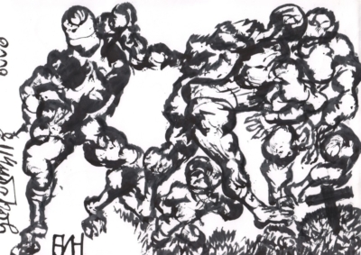 Рисунок  «Многофигурная композиция с борцами»