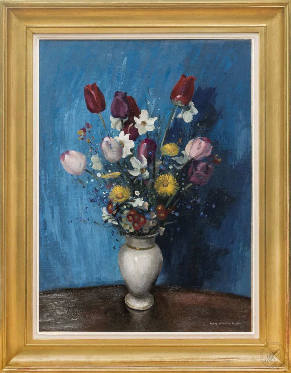 Картина «Натюрморт с тюльпанами на синем фоне»