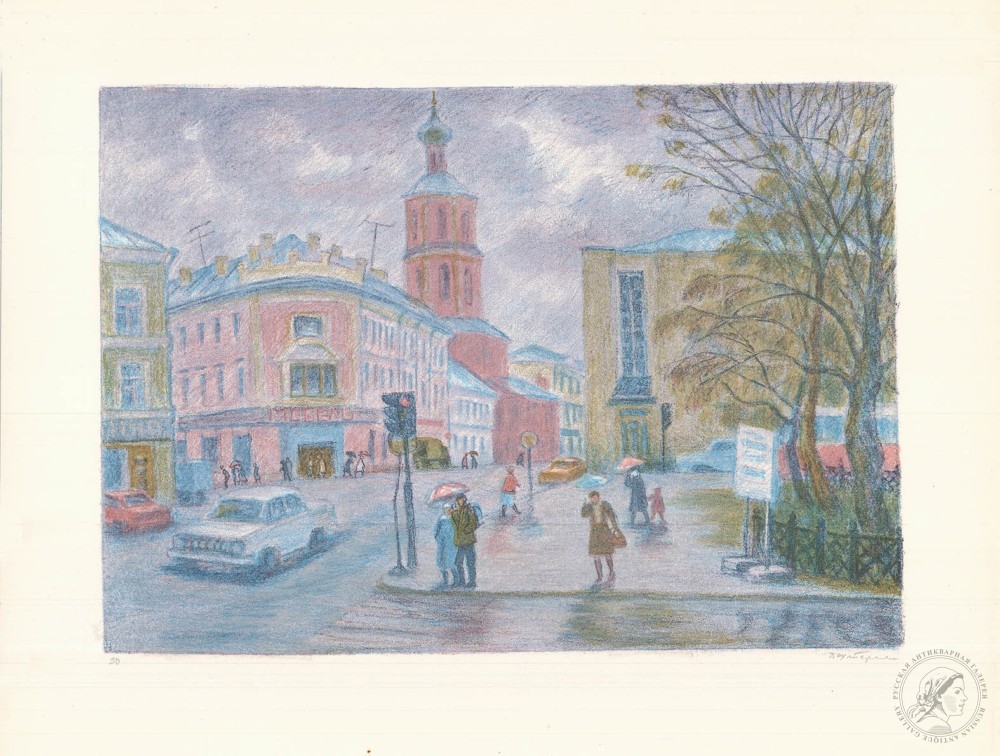 Литография «Угол Страстного бульвара и улицы Петровка»