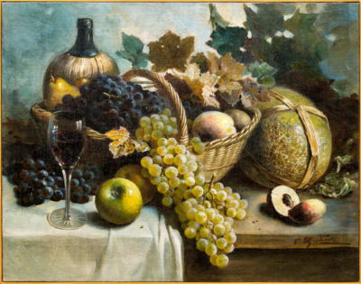 Картина «Натюрморт с корзиной фруктов и вином»
