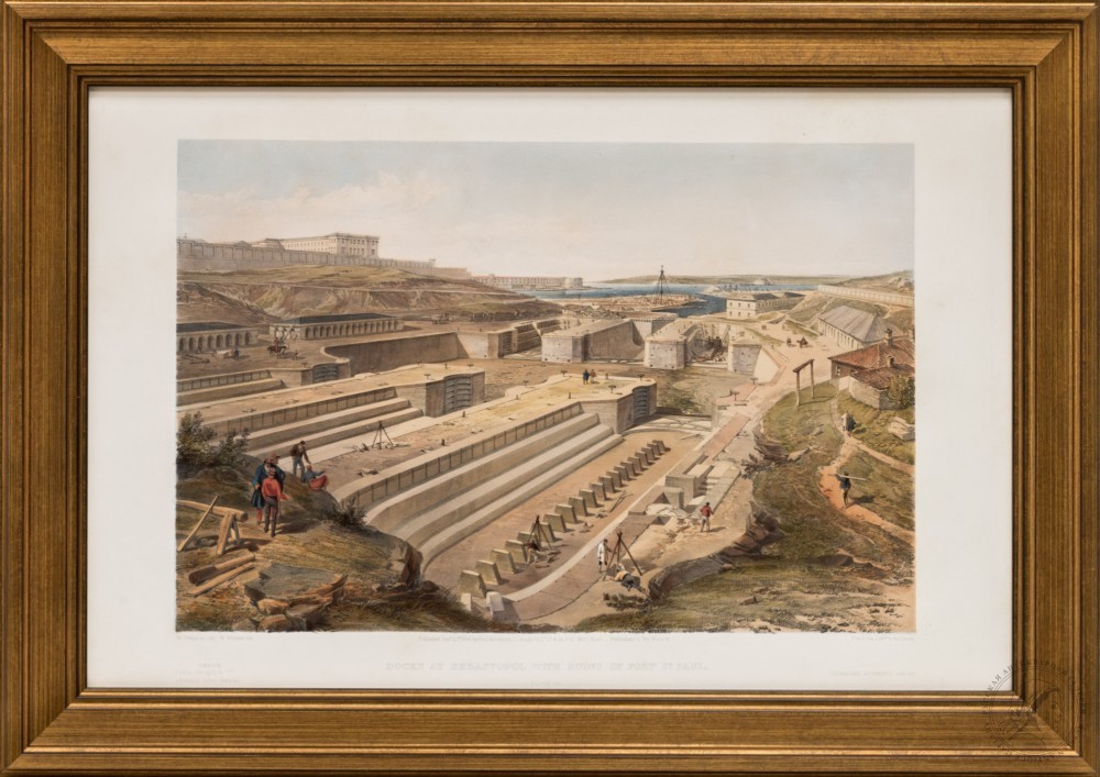 Литография «Доки Севастополя с руинами форта Святого Павла»