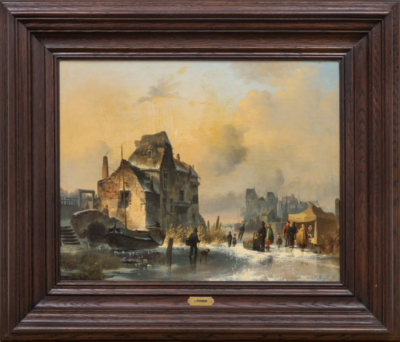 Старинная картина «Голландский зимний пейзаж»