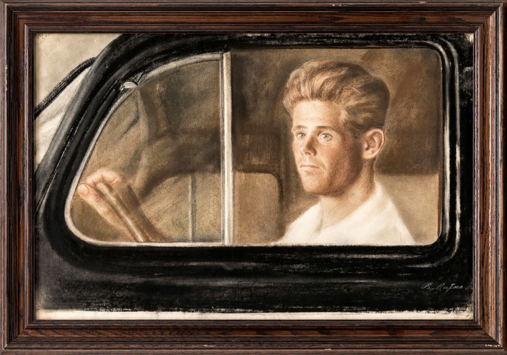 Рисунок «Портрет мужчины за стеклом автомобиля»