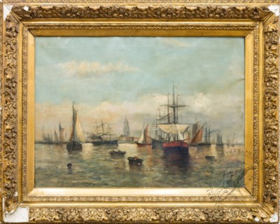 Старинная картина «Морской пейзаж»