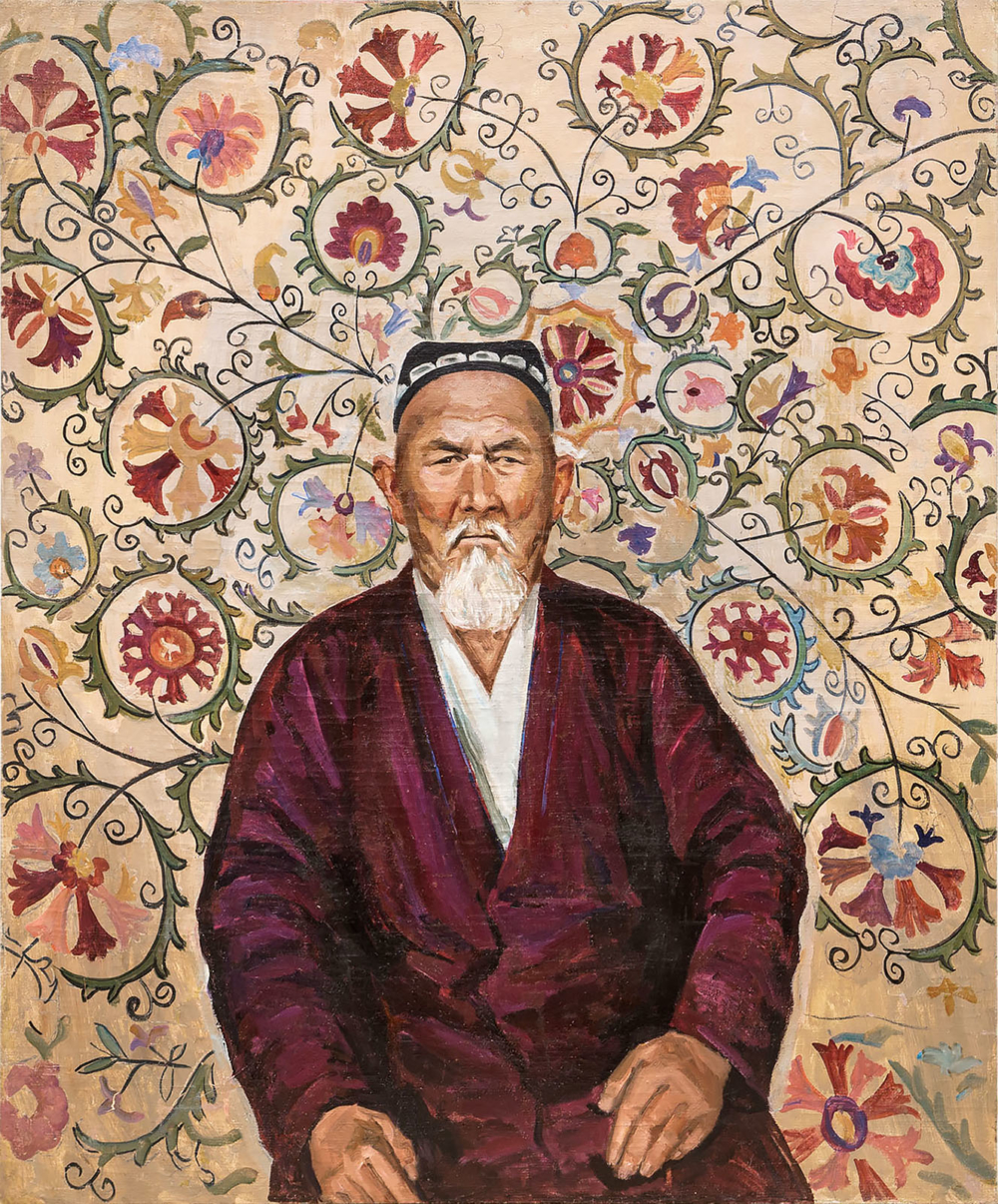Портрет старика на фоне восточного ковра