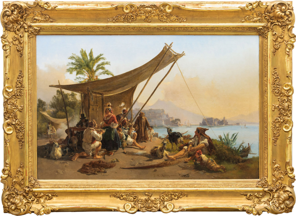 Антикварная картина «Жанровая итальянская сцена» 1844 год