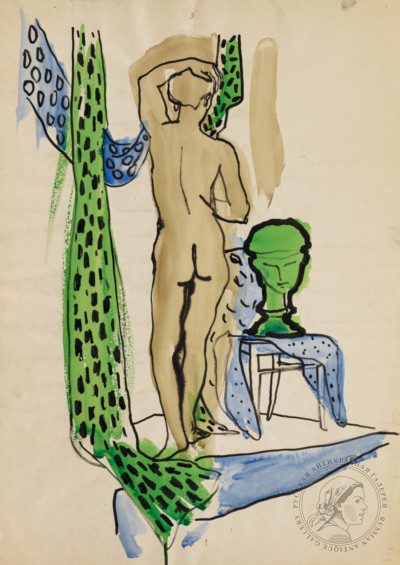 Рисунок «Натурщица с зеленой портьерой»