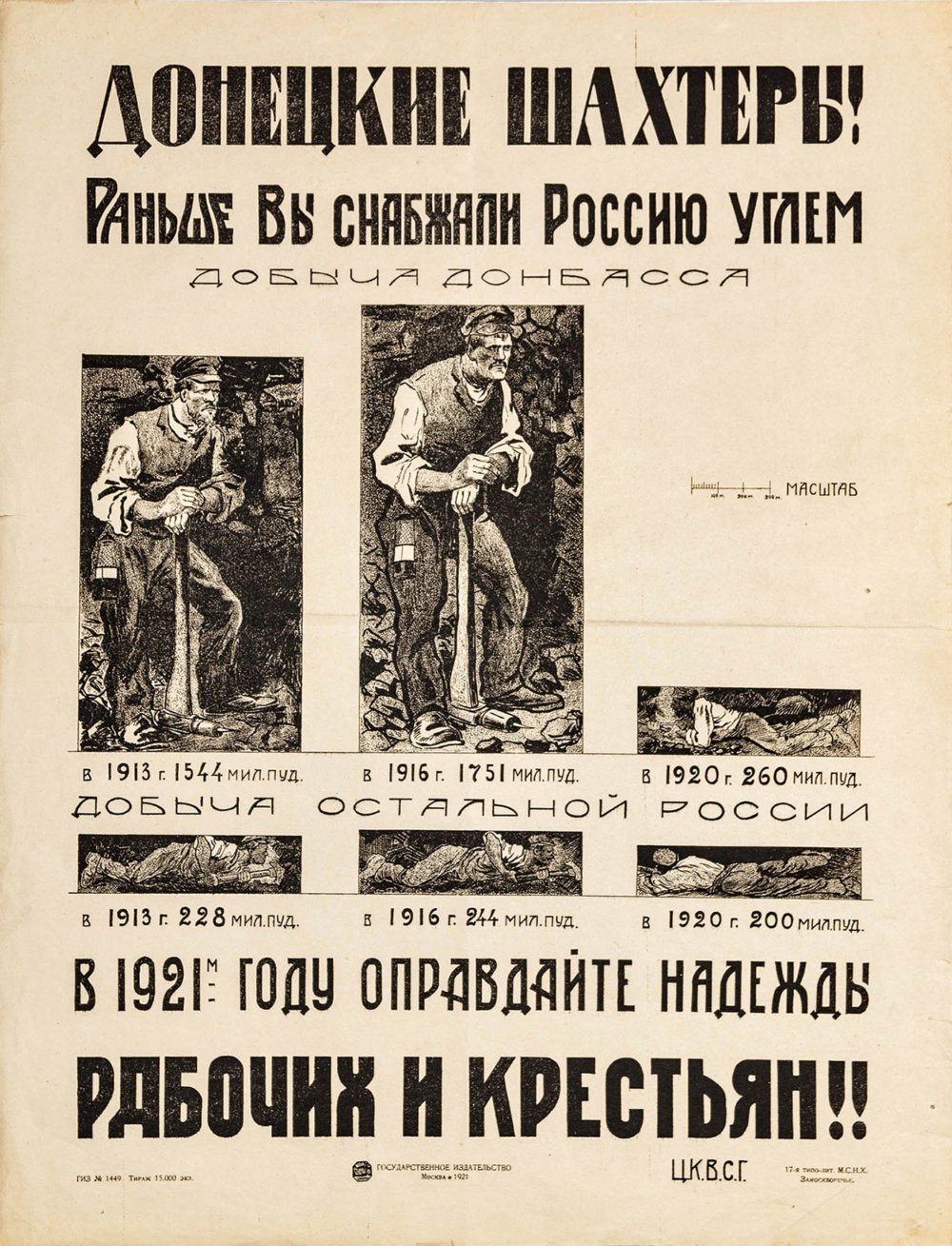 Плакат «Донецкие шахтеры! Раньше вы снабжали Россию углем. В 1921-м году оправдайте надежды рабочих и крестьян!!»