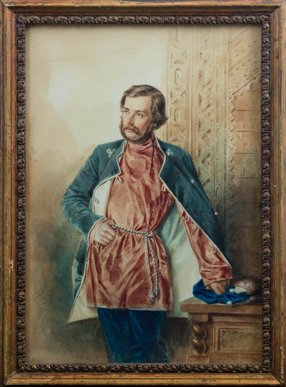 Старинная акварель «Портрет художника Михая Зичи» 1853 года