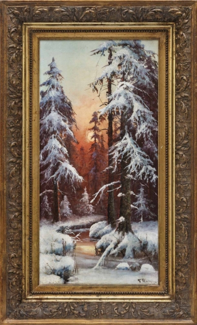 Картина «Зимний лес на закате»
