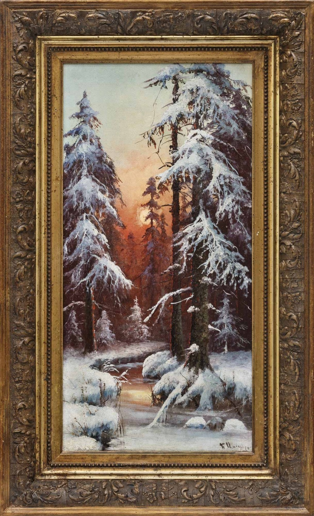 Картина «Зимний лес на закате»