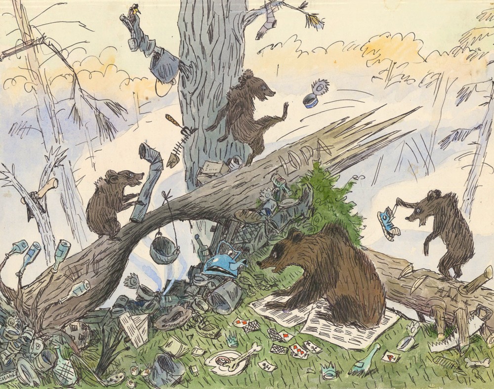 Рисунок «Утро в сосновом лесу». Карикатура для журнала «Крокодил»
