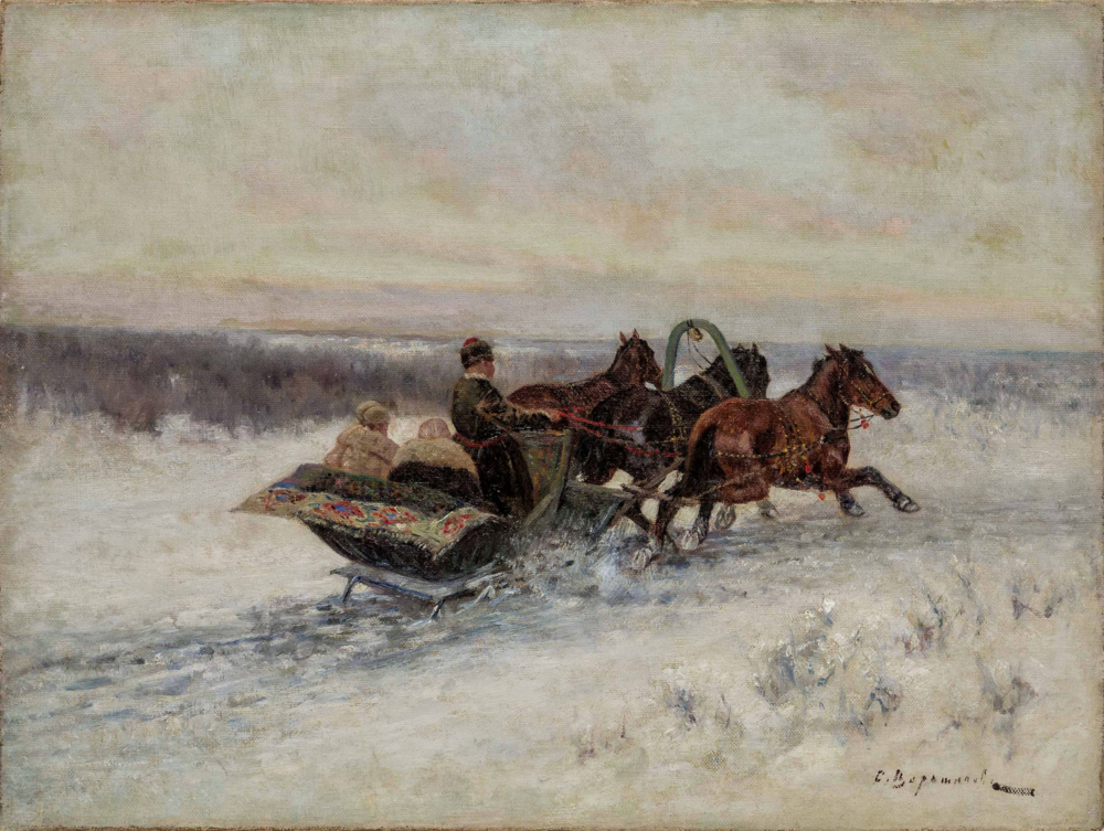 Картина «Тройка на зимней дороге»
