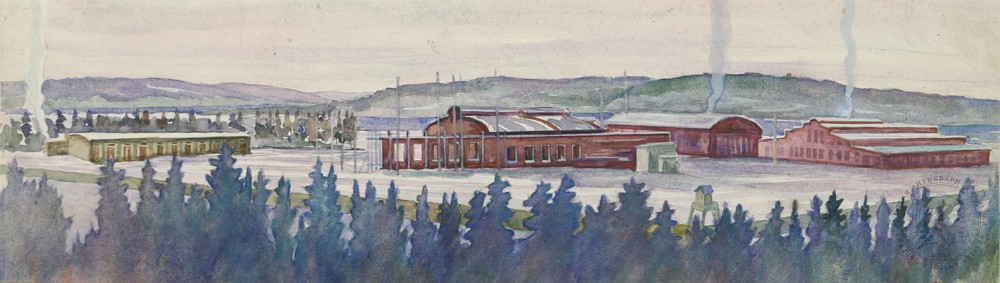 Акварель «Заводы работают»