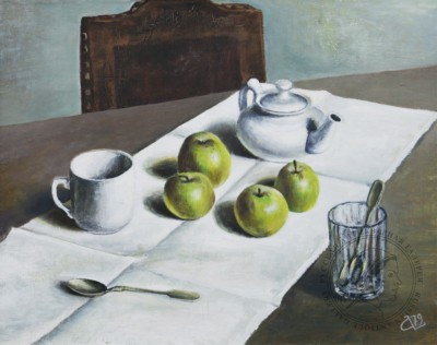 Натюрморт «Зеленые яблоки на столе»