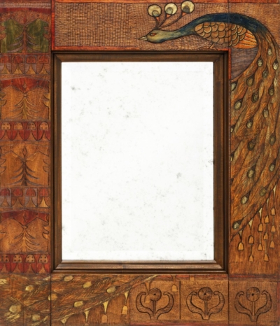 Зеркало в русском стиле с изображением павлина